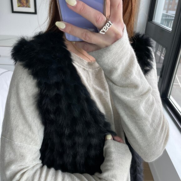 Linda Richards Open Front Textured Fur Vest Black XS - Picture 4 of 7